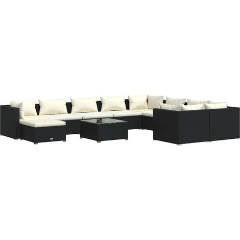 Maison Exclusive - Set Divani da Giardino 11 pz con Cuscini in Polyrattan Nero (1/5)