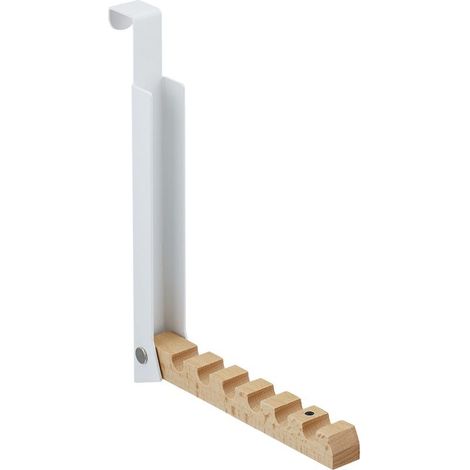 Portemanteau pliable, pour porte de max 2 cm d’épaisseur, à accrocher, 6 cintres, métal et bois, blanc (1/5)