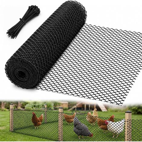 Clôture en plastique en rouleau, maille de 5 m × 40 cm, polyvalente, noire, avec maille, découpable, durable, comme protection d'arbres, barrière. Compatible avec les chats, les chiens et les lapins,  (1/5)