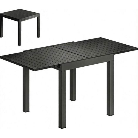Mesa de jardín extensible de aluminio negro efecto madera para 4-6 personas MODENUIT (1/5)