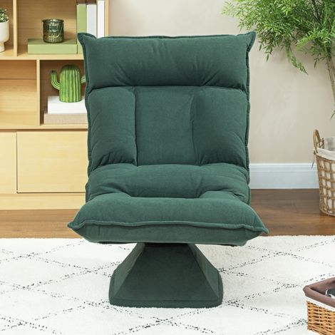 Poltrona da Pavimento Girevole 360° con Schienale Reclinabile 5 Posizioni, Pieghevole, Poliestere Verde 66.0 × 62.0 × 28.0 cm (1/5)