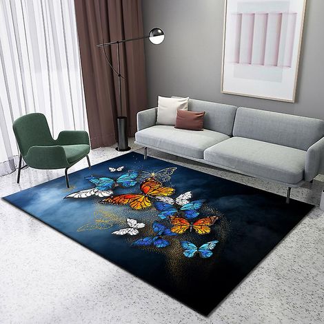 Tapis de sol à motifs papillons de style nordique moderne et élégant, idéal pour le salon, la chambre, le balcon ou comme paillasson. Coussin de chevet inclus.
