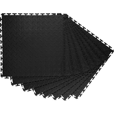 Dallage de Garage Autobloquant, 8 Pièces 513x513x5 mm, Dalles Modulaires Antidérapantes en PVC, Motif Diamant, pour Atelier, Entrepôt, Local Technique, Noir (1/5)