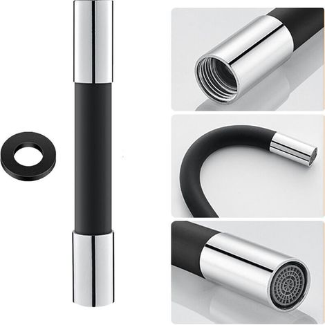 Tuyau d'extension de pulvérisateur de robinet à 360 ° Tuyau d'extension en silicone avec joint, noir 20 cm (1/4)