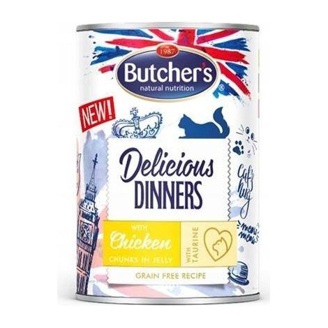 Butcher's Delicious Dinners, nourriture pour chat, au poulet, morceaux en gelée, 400 g