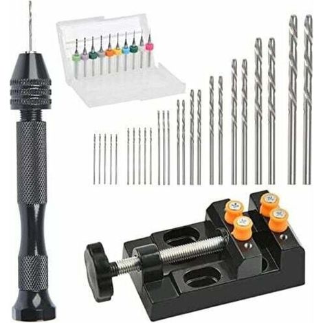 Ensemble de 37 Mini Perceuses à Main avec étau de Perceuse à Colonne Précision Pin Vise (0,3 à 1,2 mm)