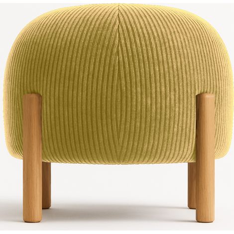 Pouf Rotondo Imbottito in Velluto a Coste con Gambe in Legno Naturale - Marrakesh Mostarda (1/5)