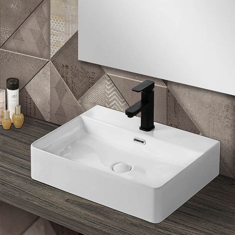 Lavabo da appoggio in ceramica 50x42 cm rettangolare bianco lucido (1/6)