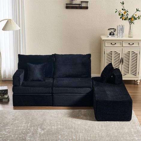 Modulares Ecksofa mit Hocker, Schwarz, 425 kg belastbar (1/5)