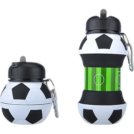 Gourde pliable de 550 ml en forme de ballon de football, étanche et portable, avec paille, idéale pour les sports de plein air, le fitness et les voyages.