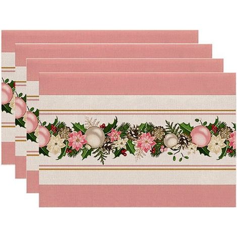 4 Pièces Arbres de Noël Neige Rose Napperons de Noël Tapis de Table D'Hiver pour Cuisine Salle à Manger Décoration I (1/4)