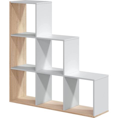 Libreria Abilu, Mobile portalibri bifacciale con 6 scomparti, Scaffale divisorio da ufficio, 108x28h110 cm, Bianco e Rovere (1/5)