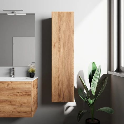 Colonne de salle de bain suspendue 140 cm en chêne gransasso avec porte réversible Galdor (1/4)