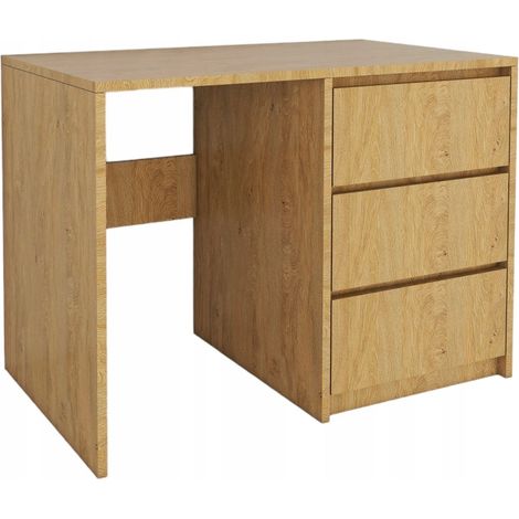 Escritorio moderno con 3 cajones, de roble piedra, sin tiradores, 96,2 x 75 x 50 cm. (1/5)