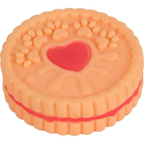 Jouet à mâcher rond en forme de biscuit avec couineur - Jouet en caoutchouc interactif, durable et nettoyant pour les dents, avec son pour un service pratique et affectueux pour votre animal de compag (1/5)