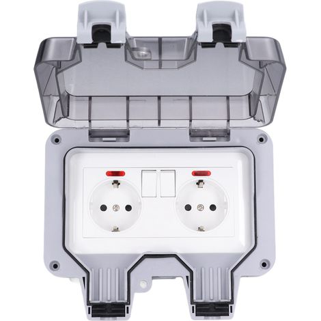 Prise électrique extérieure étanche IP66 avec interrupteur indépendant et voyant lumineux 250V - Boîtier de connexion résistant aux intempéries (1/5)