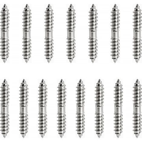 15 Pièces M8x50mm Vis à Double Extrémité, Tête Double Extrémité Bois à Bois, Boulons Filet Autotaraudeur, pour Fixation de Meubles, Connecteur de Travail, Argent (1/5)