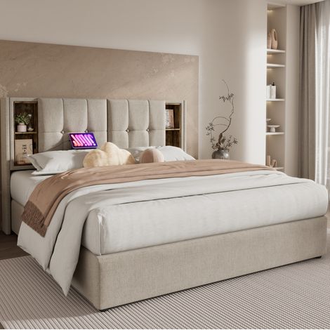 Letto matrimoniale contenitore 140x200 ricarica USB DESVIAE (1/5)