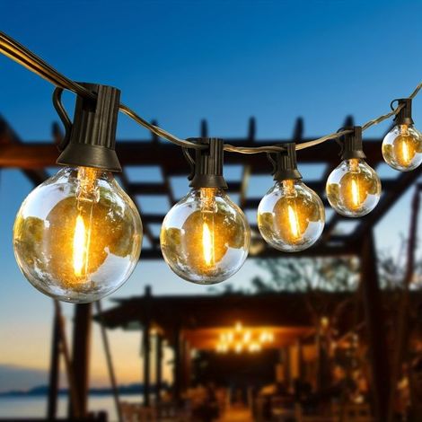 Guirlande lumineuse de 15 mètres (50 pieds) à 25 LED avec ampoules en verre G40, étanche, décorations festives, couronnes de mariage vintage (1/3)