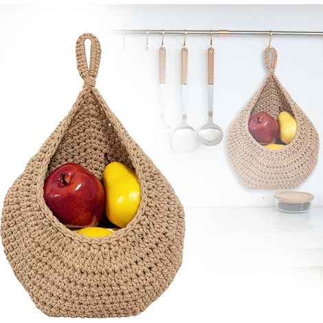 Panier Suspendu Rangement, Corbeille a Fruit Suspendue Grande Taille, Panier Mural Osier Fait Main pour Stocker des Fruits, Légumes, Collations (Brown) (1/5)