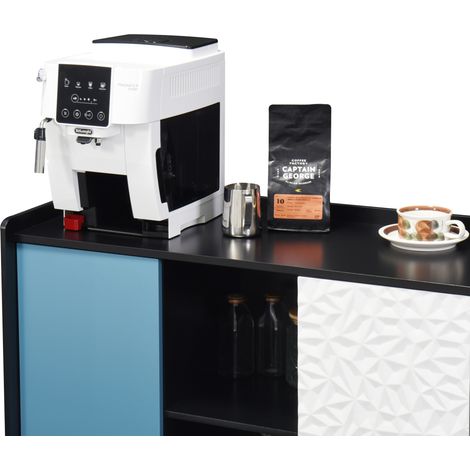 Buffet bas noir et bleu avec 2 tiroirs, 2 niches ouvertes et meuble de rangement fermé en MDF, pour salle à manger, salon ou bureau – CHICFURN (1/5)