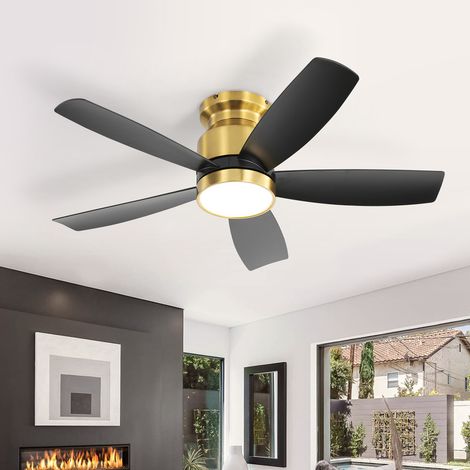 Ventilatore da soffitto Sofucor con luce, motore DC, 106,6 cm, 5 pale in ABS – Nero/Oro