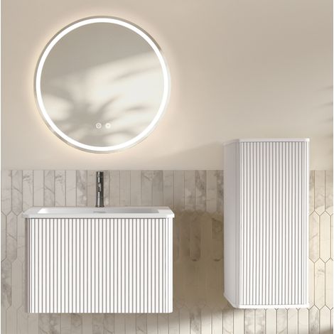 Meuble vasque 60 cm avec miroir LED en MDF blanc avec rangement pour salle de bain FloraGrace (1/5)
