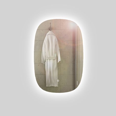 Specchio 5 mm rettangolare stondato retroilluminato interruttore touch misure 50x70 cm - tonalità dimmerabile 2700-4500-6500k - confezione 1