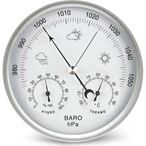 Station météo baromètre à cadran analogique avec thermomètre, hygromètre, mesures de pression atmosphérique, simple et facile à lire. (1/3)