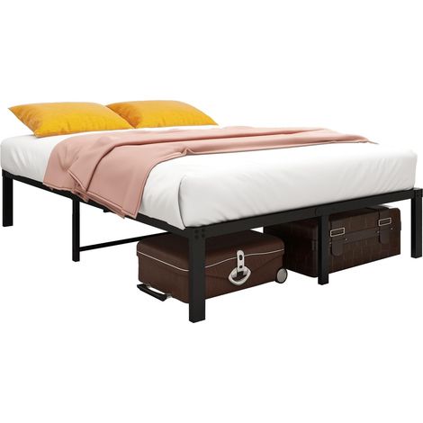 Lit plateforme 140x200 cm en métal noir, structure stable et silencieuse avec rangement sous le lit, montage facile, sans sommier, idéal pour chambre adulte - CHICFURN (1/5)