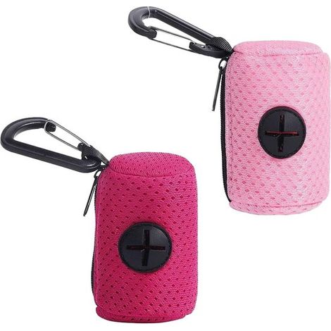 Hundekotbeutelhalter mit Reißverschluss und Befestigungsmöglichkeit, ideal für Spaziergänge und Wanderungen, 2 Stück in Rosa (1/5)