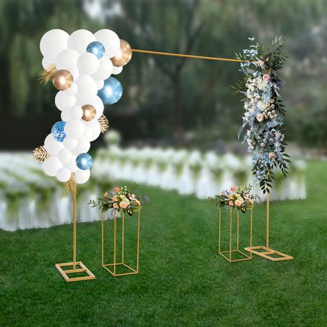 Kit support de fond de mariage – 1 arche carrée 2 x 2 m et 2 supports à fleurs 60 cm – pour anniversaire, fête et photomaton – Doré (1/5)