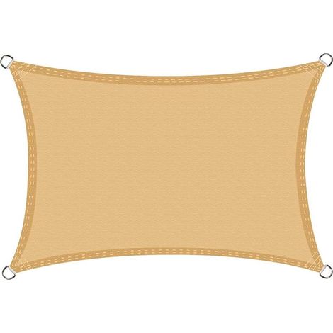 Vela de sombra rectangular impermeable de 2x3 m, tela de sombra PES resistente al agua, malla de sombra rectangular de 3x2 m, 98% de protección UV para patio, terraza y exteriores, color arena 2x3 (1/4)