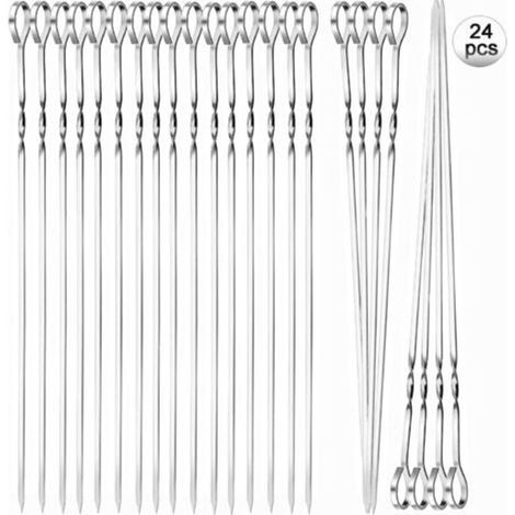 24 Pièces Brochettes de Barbecue en Acier Inoxydable, 35cm Brochettes à Viande en Acier Inoxydable avec Organisateur Brochettes en métal Plat Brochettes pour Barbecue Viande légumes
