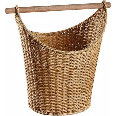 Panier de Rangement en Osier Tissé avec Anse Renforcée Support en Bois Amovible et Design Nordique Parfait pour le Salon la Chambre le Bureau la Salle de Bain (1/5)