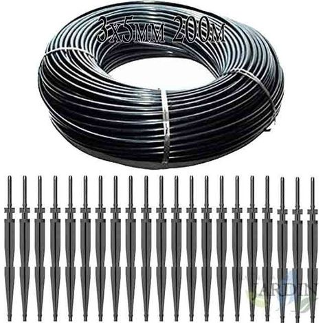 Microtubo 3x5mm 200 Metri + 50 Picchetti Irrigazione a goccia 2,6 l / h