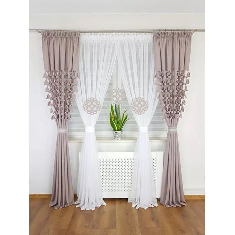 Conjunto decorativo, cortina confeccionada con perchas - color brezo (1/5)