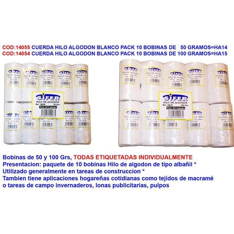 cuerda hilo algodon blanco pack 10 bobinas de 50 gramos ha04