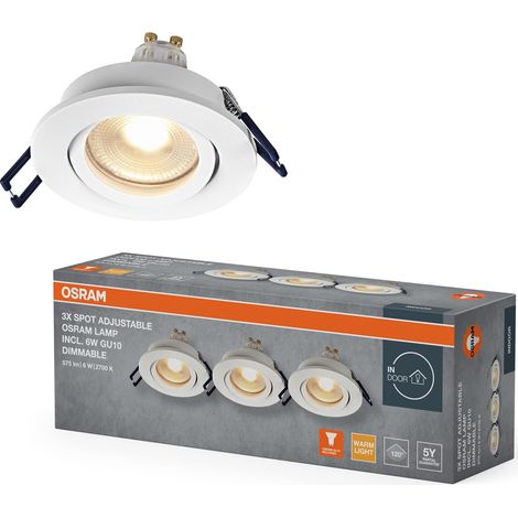 Spot Set Spot LED encastrable DIM 6 W 827 Blanc 85 mm, 500 lm 2 700 K Blanc chaud, IRC ≥ 80, Aluminium dimmable, lot de 3 (1/3)