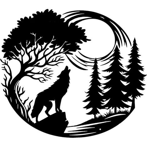 Decorazione murale a forma di lupo in metallo - Ferro - 40 x 35 cm - Silhouette (1/5)