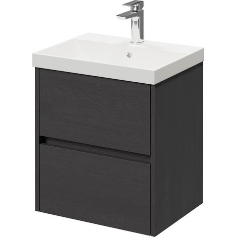 Montego Graphite Grey 500mm Wall Mounted Vanity Unit with 1 Tap Hole Slim Edge Basin and 2 Drawers (1/5)