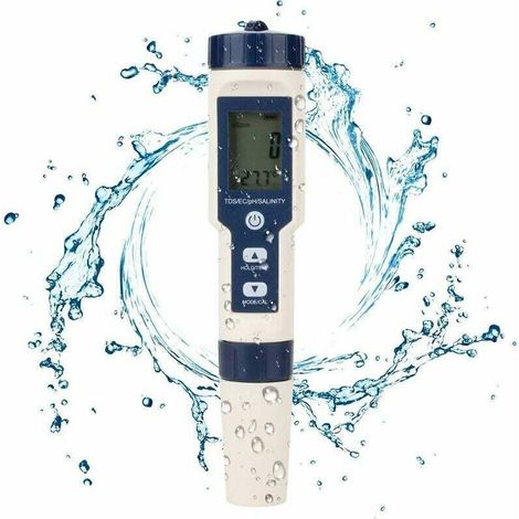 pH Water Tester 5-in-1 Multifunctional Water Quality Tester, Digital TDS/EC/Salinity/pH/Temperature for Drinking Water, Swimming Pools, Aquariums, Aquariums, Hydroponics