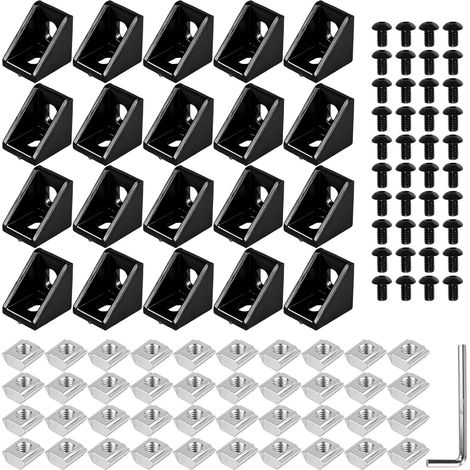 20 Connecteurs Angle Profil Aluminium 20x20mm Équerre Fixation Alu Raccord 90° avec Écrous T Vis et Clé, Accessoire pour Profilé Alu 2020, CNC Imprimante 3D, Construction DIY (1/5)
