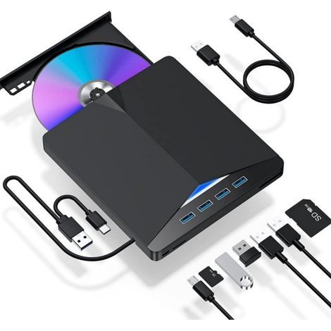 Lecteur DVD externe portable USB 3.0 - Graveur CD/DVD, hub USB 3 ports et lecteur de cartes TF/SD inclus (1/5)