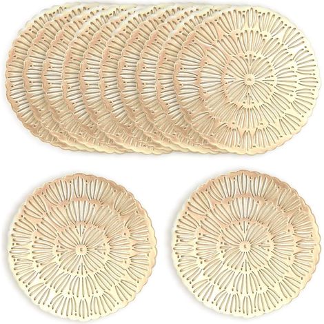 Dessous de Verre Doré, 12 pièces Dessous de Verres Ronde sous Verres Dessous de Table Tapis de Tasse, pour Table Salle à Manger Cuisine (12 x 12cm) (1/5)