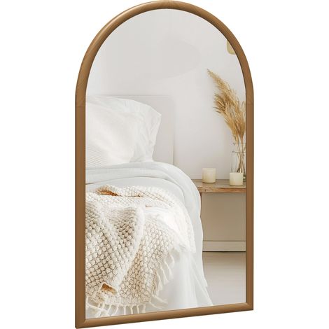 Miroir mural arche, 110 x 65 cm Cadre en bois, Miroir arqué pour le salon, la chambre, l'entrée, brun foncé