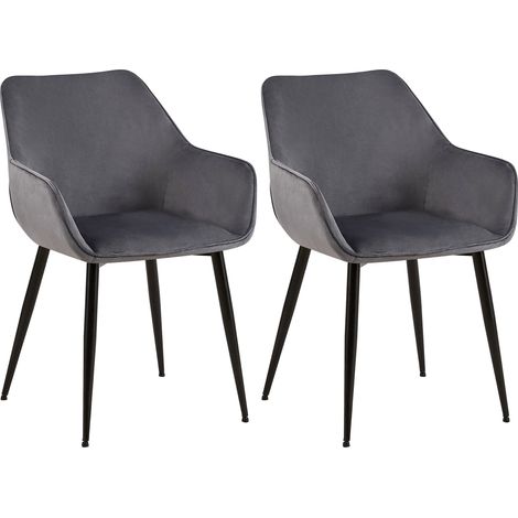 Lot de 2 chaises de salle à manger bureau salle d'attente en tissu velours gris foncé et métal noir 100001582 (1/5)