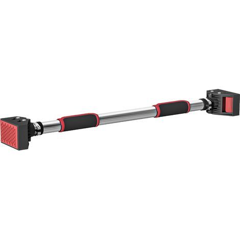 Barra de tracción ajustable para marcos de puerta, sin perforación, de acero, hasta 200 kg, 75-92 x 10 x 7 cm, negro/rojo (1/5)