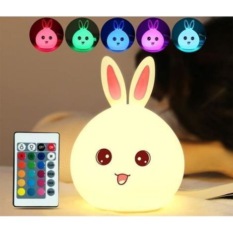 Cute Rabbit LED Night Light Night Lamp Bedside Lamp 7 Color Changing with Remote Control Mood Light USB Rechargeable (1/4)
