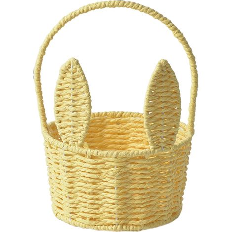 Collection Pâques JeiibrZui - Panier en osier blanc avec oreilles de lapin - 1 pièce - Conception en rotin durable - Idéal pour la chasse aux œufs et les bonbons (1/5)